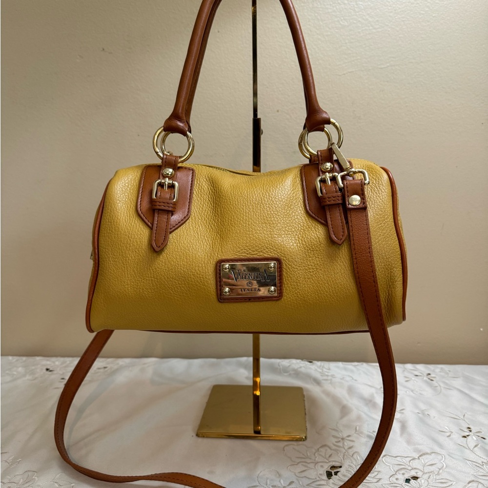 Valentina Yellow Leather Handbag with Crossbody Strap